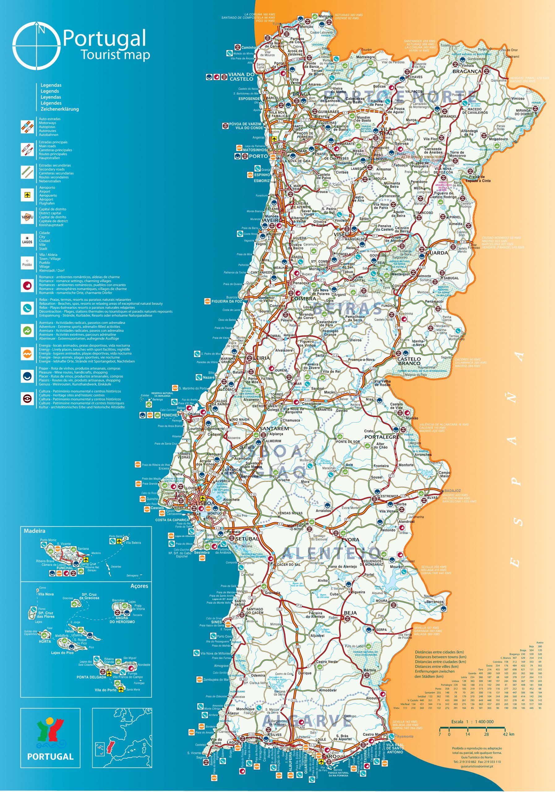 Mapa Geográfico Do País Europeu Portugal Com Cidades Importantes